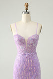 Sparkly Lilac Sequins Bodycon Mini Homecoming Dress with Slit