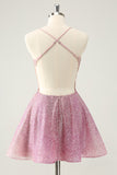 Dark Pink A Line Sparkly Beading Appliques Corset Short Homecoming Dress