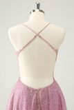 Dark Pink A Line Sparkly Beading Appliques Corset Short Homecoming Dress