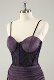 Dark Purple Spaghetti Straps Corset Glitter Short Homecoming Dresses