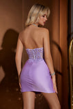 Lilac Corset Short Bodycon Homecoming Dress with Embroidery