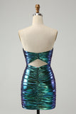 Sparkly Teal Blue Bodycon Sweetheart Ruched Short Homecoming Dress