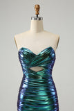 Sparkly Teal Blue Bodycon Sweetheart Ruched Short Homecoming Dress