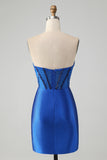 Sparkly Royal Blue Tight Strapless Short Homecoming Dress with Beading