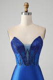 Sparkly Royal Blue Tight Strapless Short Homecoming Dress with Beading