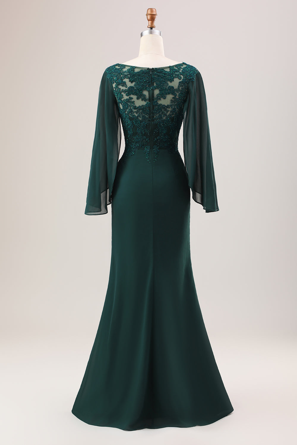 ZAPAKA Women Glitter Dark Green Mermaid Mother of Bride Dress with Appliques V Neck Long Sleeves Beaded Long Formal Dress ZAPAKA Women Glitter Dark Green Mermaid Mother of Bride Dress with Appliques V Neck Long Sleeves Beaded Long Formal Dress