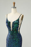 Sparkly Dark Green Spaghetti Straps Tight Short Homecoming Dress with Sequins