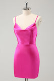 Simple Fuchsia Cowl Neck Backless Tight Short Homecoming Dress