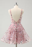 Blush A-Line Spaghetti Straps Short Corset Homecoming Dress with Beading