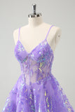 Sparkly Lilac A-Line Spaghetti Straps Sequins Corset Homecoming Dress