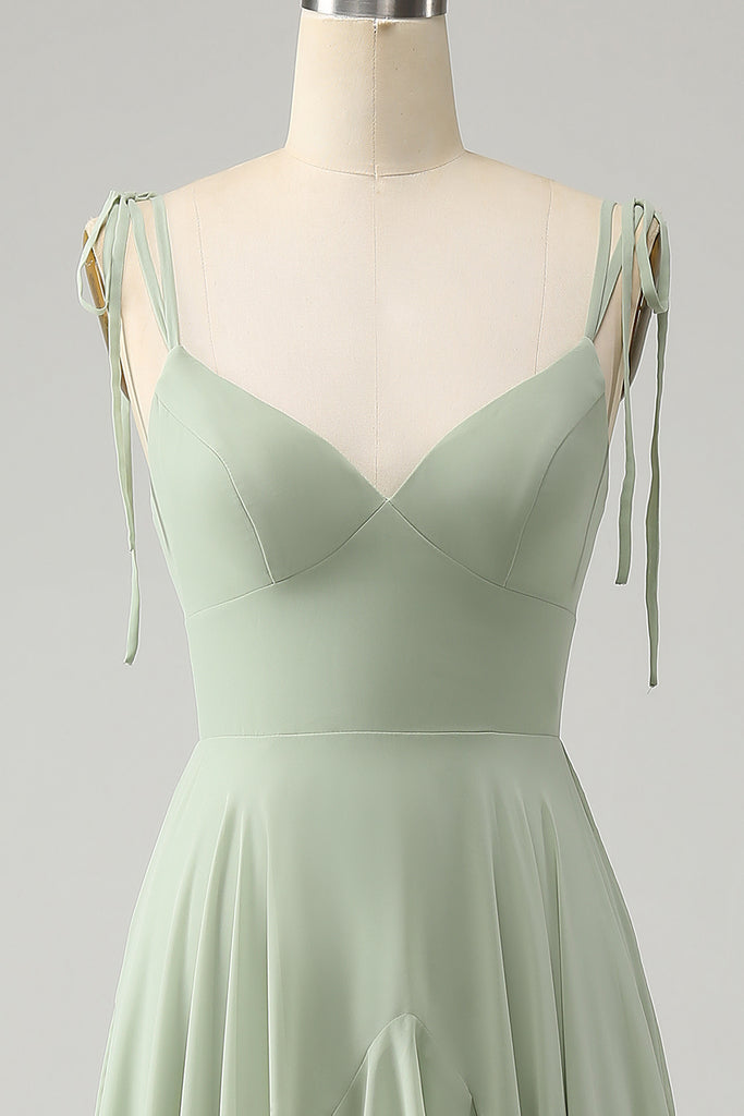 Ruffled Sleeves A-Line Chiffon Bridesmaid Dress in Pale Pistachio main image 1