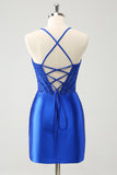 Sparkly Royal Blue Tight Corset Short Homecoming Dress with Lace Up Back