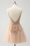 Blush A Line Spaghetti Straps Sequin Tulle Homecoming Dress