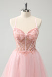 Pink Tulle A-Line Short Homecoming Dress with Beading