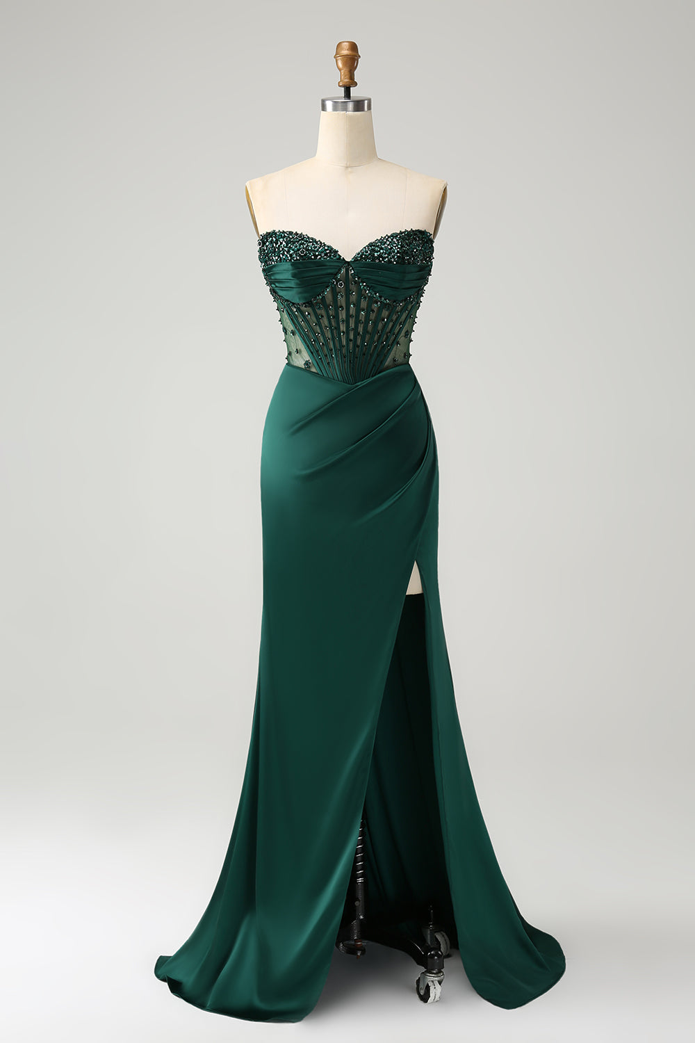 ZAPAKA Women Sparkly Dark Green Mermaid Long Prom Dress Strapless Beaded Corset Satin Evening Dress with Slit, Dark Green / US8 ZAPAKA Women Sparkly Dark Green Mermaid Long Prom Dress Strapless Beaded Corset Satin Evening Dress with Slit, Dark Green / US8