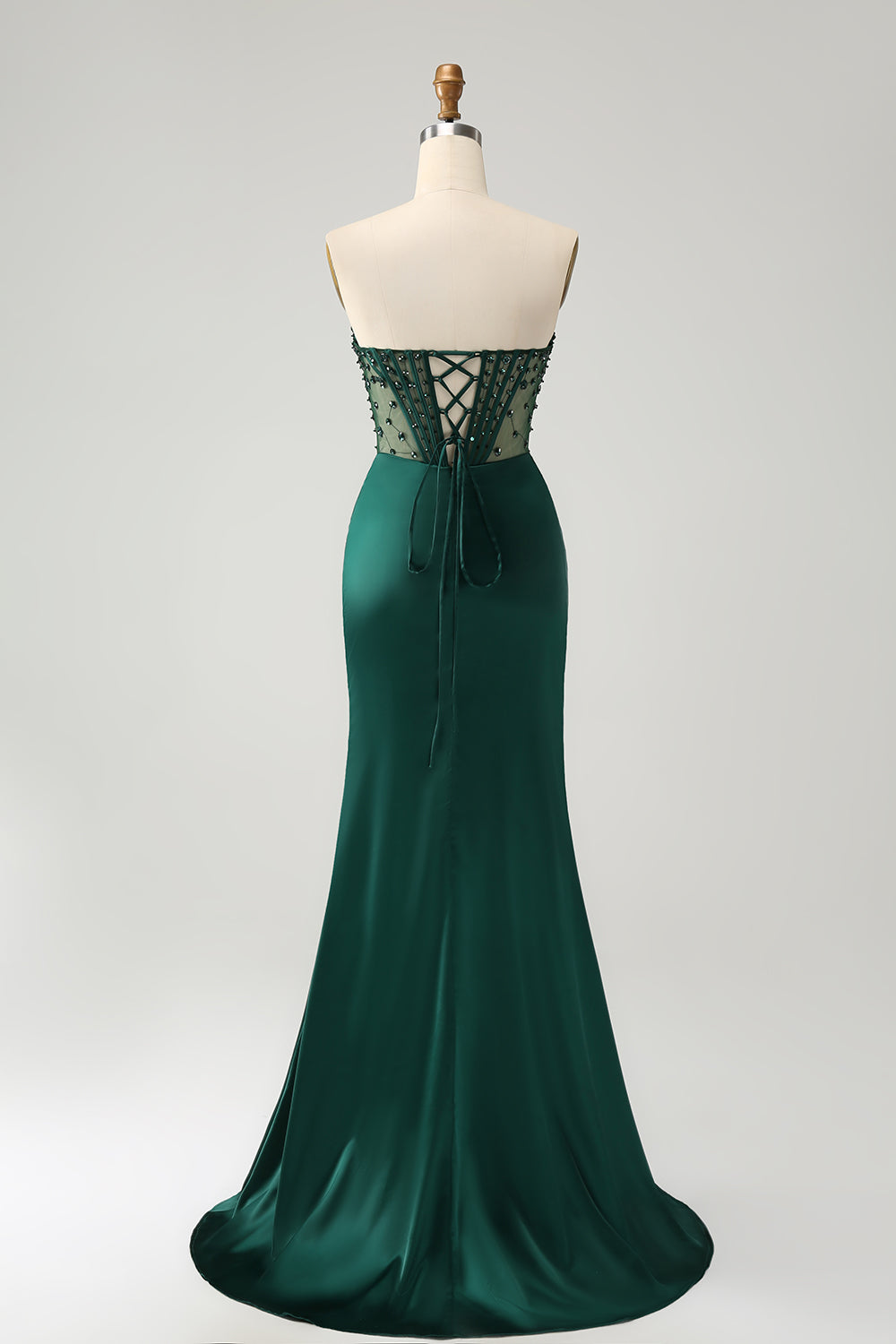 ZAPAKA Women Sparkly Dark Green Mermaid Long Prom Dress Strapless Beaded Corset Satin Evening Dress with Slit, Pink / US26W ZAPAKA Women Sparkly Dark Green Mermaid Long Prom Dress Strapless Beaded Corset Satin Evening Dress with Slit, Pink / US26W