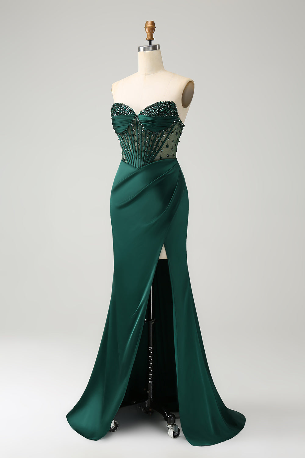 ZAPAKA Women Sparkly Dark Green Mermaid Long Prom Dress Strapless Beaded Corset Satin Evening Dress with Slit, Pink / US26W ZAPAKA Women Sparkly Dark Green Mermaid Long Prom Dress Strapless Beaded Corset Satin Evening Dress with Slit, Pink / US26W
