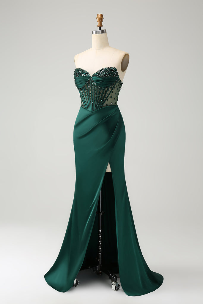 Sparkly Dark Green Mermaid Halter Corset Sequin Prom Dress