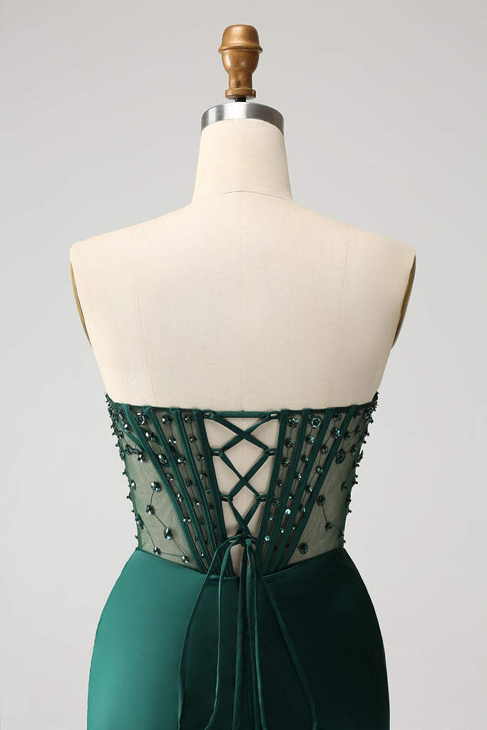 Classy Long Dark Green Mermaid Sleeveless Evening Party Gowns Long Slit Online