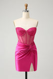 Sparkly Sweetheart Fuchsia Tight Short Homecoming Dress with Beading