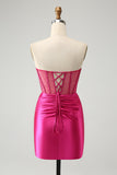 Sparkly Sweetheart Fuchsia Tight Short Homecoming Dress with Beading