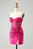 Sparkly Sweetheart Fuchsia Tight Short Homecoming Dress with Beading