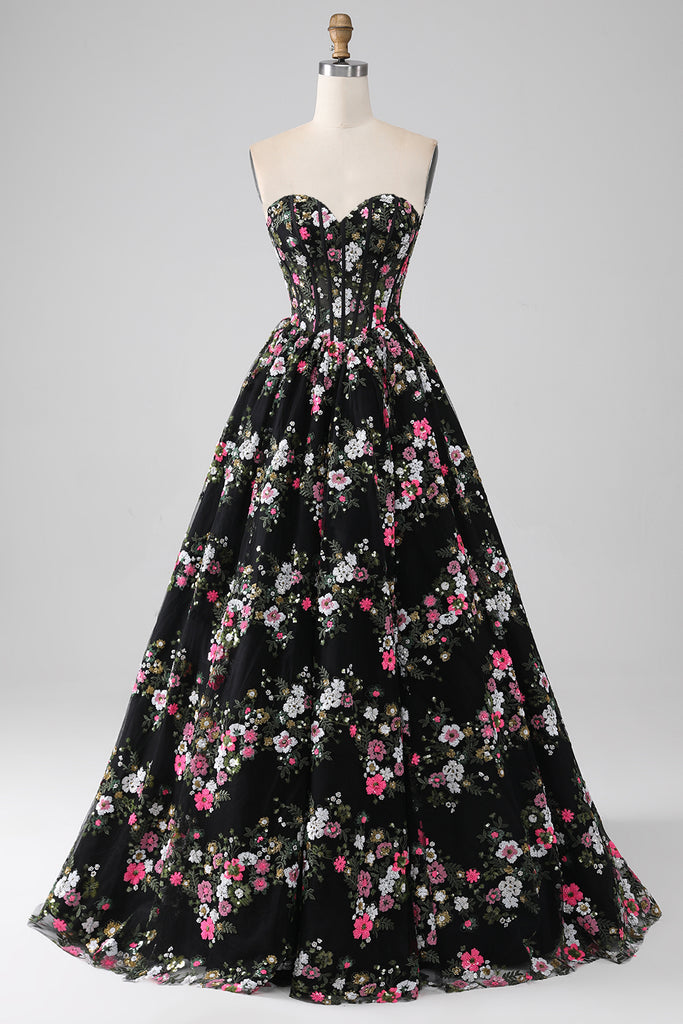 A-Line Champagne Strapless Corset Prom Dress with Appliques