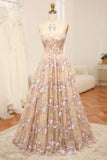 Luxurious Champagne A Line Sweetheart Corset Prom Dress with Appliques