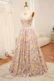 Luxurious Champagne A Line Sweetheart Corset Prom Dress with Appliques