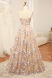 Luxurious Champagne A Line Sweetheart Corset Prom Dress with Appliques