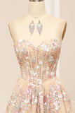 Luxurious Champagne A Line Sweetheart Corset Prom Dress with Appliques