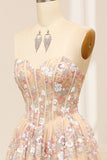 Luxurious Champagne A Line Sweetheart Corset Prom Dress with Appliques