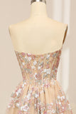 Luxurious Champagne A Line Sweetheart Corset Prom Dress with Appliques