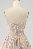 Luxurious A Line Sweetheart Champagne Corset Prom Dress with Appliques