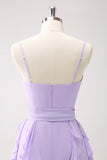 Lilac A-Line Chiffon Ruffled Bridesmaid Dress with Slit