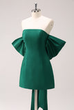 Dark Green Strapless A Line Short Homecoming Dress with Bow