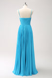 Peacock Blue A-Line Spaghetti Straps Bridesmaid Dress