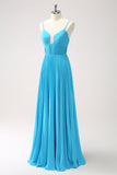 Peacock Blue A-Line Spaghetti Straps Bridesmaid Dress