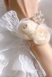 Champagne Pearl Prom Wrist Corsage for Wedding