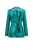 Glitter Green Sequins Notched Lapel Women Suits with Belt