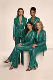 Sparkly Green Sequins Notched Lapel Women Choir Suits with Belt