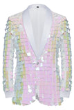 Sparkly White Shawl Lapel Sequins Men's Blazer