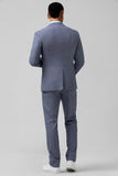 Grey Blue Plaid Notched Lapel Double Breasted 3 Piece Men's Prom Suit