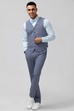 Grey Blue Plaid Notched Lapel Double Breasted 3 Piece Men's Prom Suit