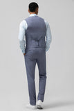 Grey Blue Plaid Notched Lapel Double Breasted 3 Piece Men's Prom Suit