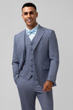 Grey Blue Plaid Notched Lapel Double Breasted 3 Piece Men's Prom Suit