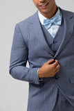 Grey Blue Plaid Notched Lapel Double Breasted 3 Piece Men's Prom Suit