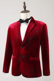 Notched Lapel Burgundy Velvet Single Breasted Men's Prom Blazer