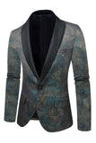 Dark Blue Jacquard Shawl Lapel Men's Prom Blazer