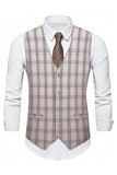 Light Khaki Plaid Notched Lapel 3 Pieces Men's Suits